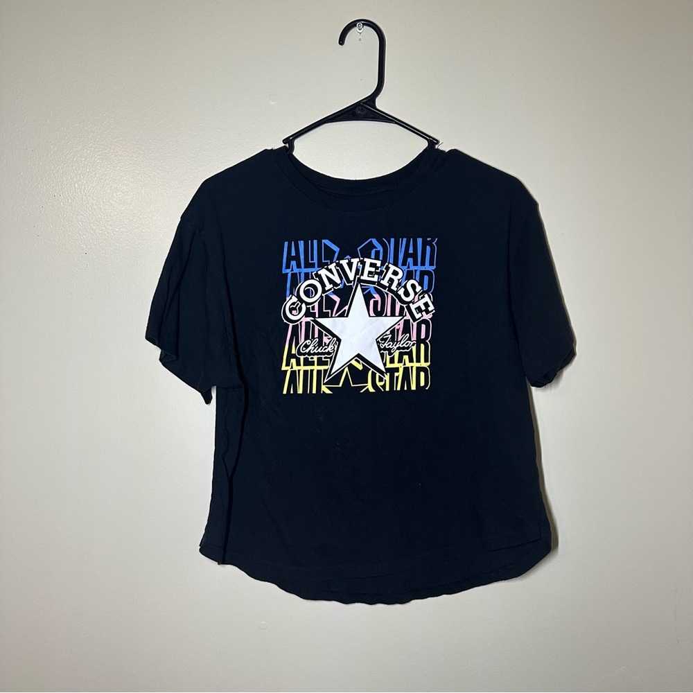 Converse Black Tee with Blue and Pink Graphic